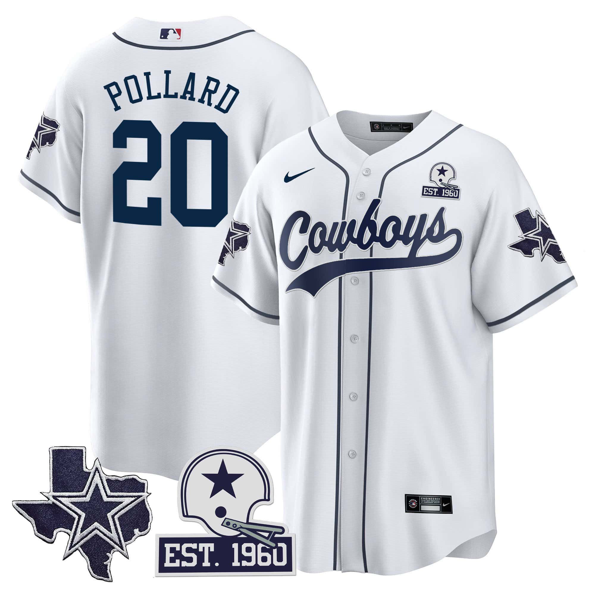 Men Dallas Cowboys #20 Pollard White 2024 Nike Patch Baseball NFL Jersey